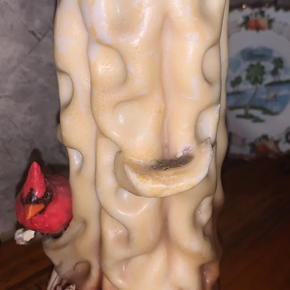 Vintage 1970s Hand Carved Wax Candle Sculpture With Cardinals Holiday Winter - Picture 7 of 17